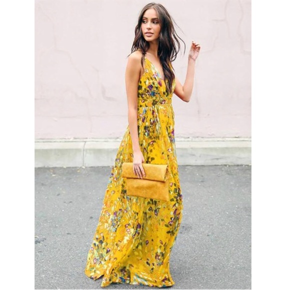 Backless Bohemia Floral V Neck Maxi Dress - Picture 3 of 8
